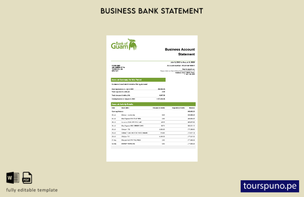 listo para imprimir Estado de cuenta corriente de la empresa Palau Bank of Guama